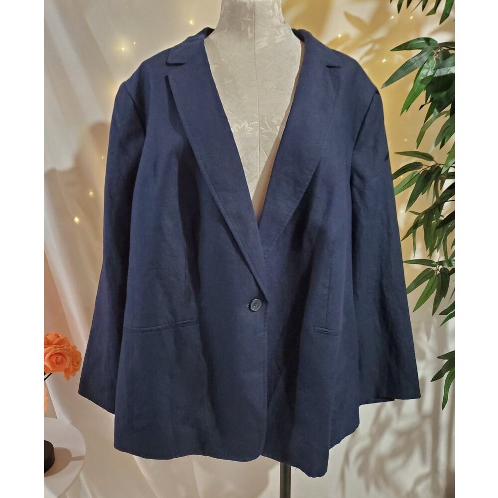 Talbots 100% Linen One Button Blazer Jacket Womens Plus Size 24W New Navy Blue